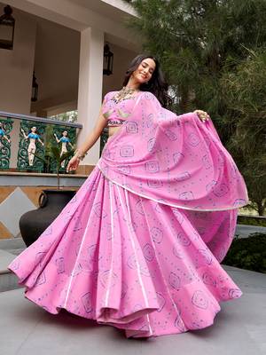 women's bandhej printed georgette lehenga choli set with dupatta - free size 1
