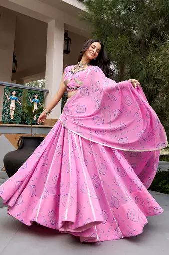 women's bandhej printed georgette lehenga choli set with dupatta - free size