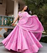 women's bandhej printed georgette lehenga choli set with dupatta - free size