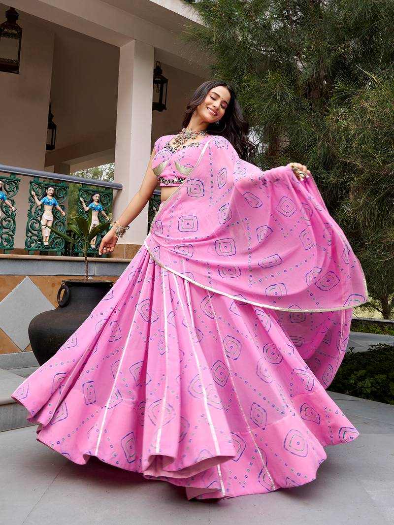 women's bandhej printed georgette lehenga choli set with dupatta - free size