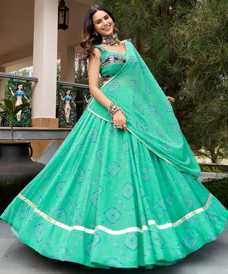 women's bandhej printed georgette lehenga choli set with dupatta - free size 1