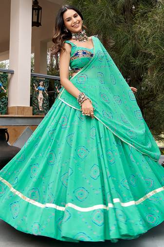 women's bandhej printed georgette lehenga choli set with dupatta - free size