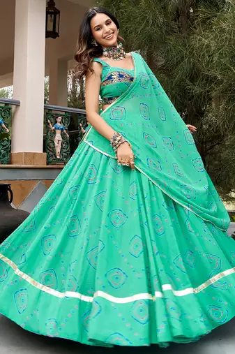 women's bandhej printed georgette lehenga choli set with dupatta - free size