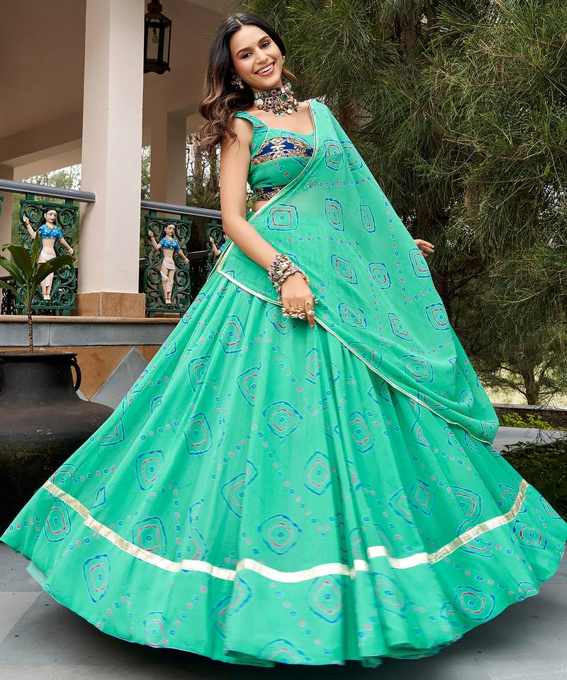 women's bandhej printed georgette lehenga choli set with dupatta - free size
