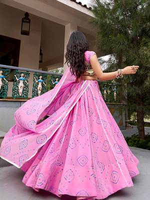 women's bandhej printed georgette lehenga choli set with dupatta - free size 3