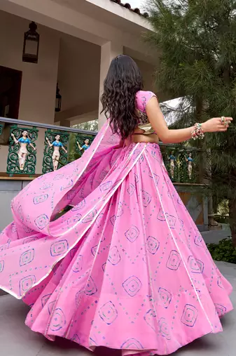 women's bandhej printed georgette lehenga choli set with dupatta - free size