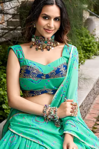 women's bandhej printed georgette lehenga choli set with dupatta - free size