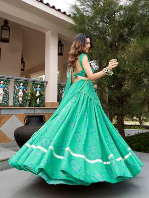 women's bandhej printed georgette lehenga choli set with dupatta - free size 3