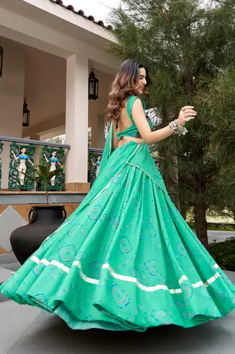 women's bandhej printed georgette lehenga choli set with dupatta - free size