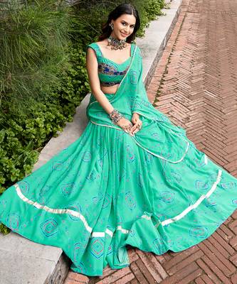 women's bandhej printed georgette lehenga choli set with dupatta - free size 4
