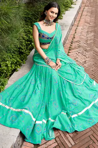 women's bandhej printed georgette lehenga choli set with dupatta - free size
