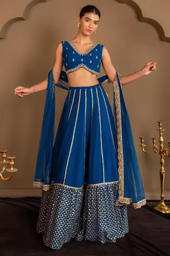 Royal Blue Color Party Wear Georgette Sequins with Zari Embroidery Work Semi-stitche Lehenga Choli