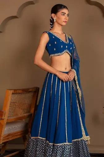 Royal Blue Color Party Wear Georgette Sequins with Zari Embroidery Work Semi-stitche Lehenga Choli