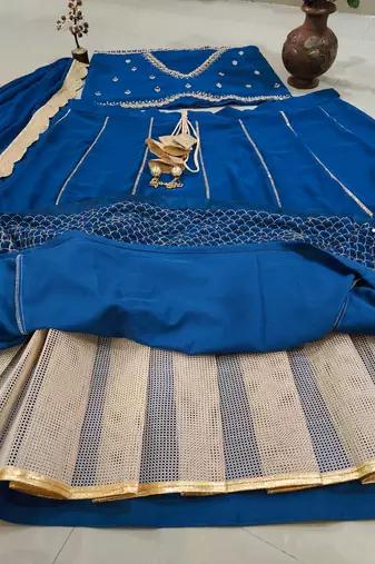 Royal Blue Color Party Wear Georgette Sequins with Zari Embroidery Work Semi-stitche Lehenga Choli