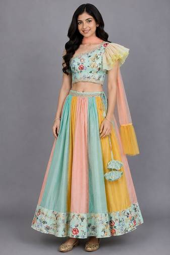 Multicolor Floral Printed Off Shoulder Lehenga Set