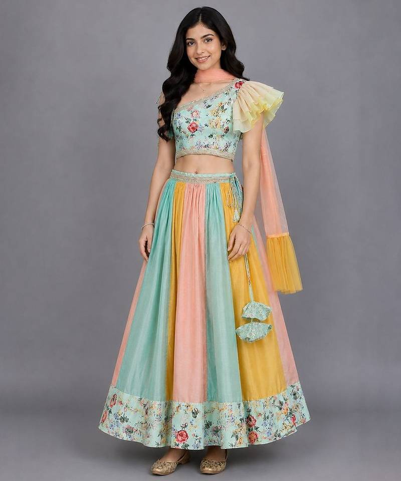 Multicolor Floral Printed Off Shoulder Lehenga Set