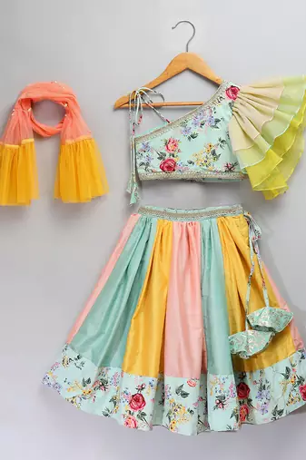 Multicolor Floral Printed Off Shoulder Lehenga Set