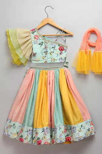 Multicolor Floral Printed Off Shoulder Lehenga Set