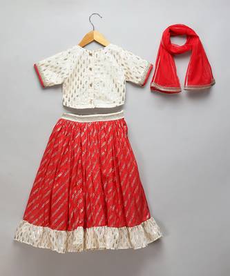 Red Off White Embroidered Chanderi Lehenga Set 4