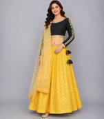 Black Embroidered Blouse With Cotton Zari Lehenga Set