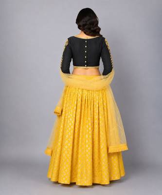 Black Embroidered Blouse With Cotton Zari Lehenga Set 2