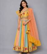 Multicolor Yellow Floral Printed Off Shoulder Lehenga Set