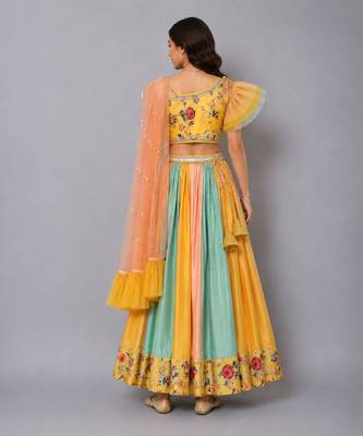 Multicolor Yellow Floral Printed Off Shoulder Lehenga Set 2