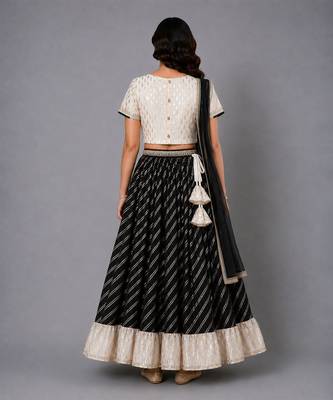 Black  Off White Embroidered Chanderi Lehenga Set 2