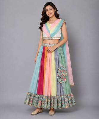 Multicolor Printed Lehenga Set With Attached Dupatta 1