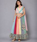 Multicolor Printed Lehenga Set With Attached Dupatta