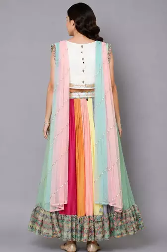 Multicolor Printed Lehenga Set With Attached Dupatta