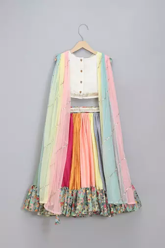 Multicolor Printed Lehenga Set With Attached Dupatta