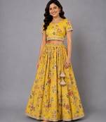 Yellow Floral Printed Lehenga Set