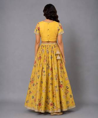 Yellow Floral Printed Lehenga Set 2