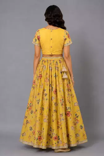 Yellow Floral Printed Lehenga Set
