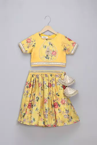 Yellow Floral Printed Lehenga Set