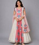 Off White Pink Printed Lehenga Set
