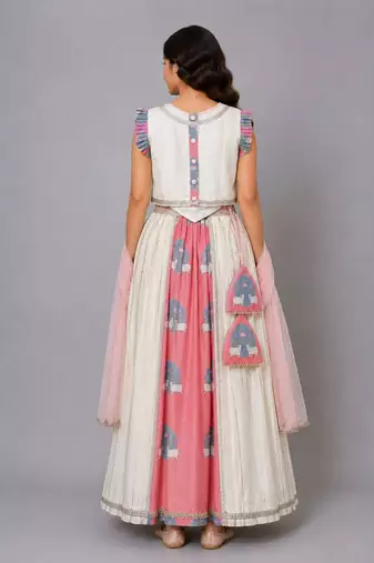 Off White Pink Printed Lehenga Set