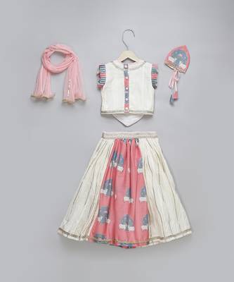 Off White Pink Printed Lehenga Set 4
