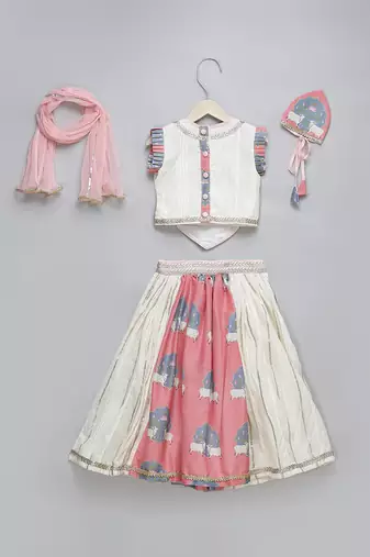 Off White Pink Printed Lehenga Set