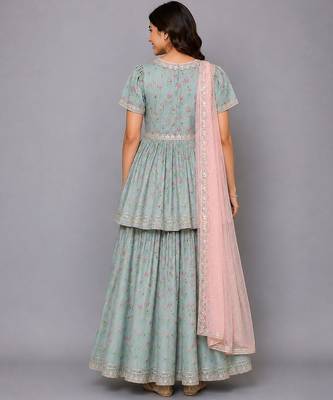 Green Pink Lotus Printed Lehenga Set 2
