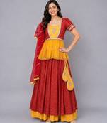 Orange Yellow Kurti Lehenga Set