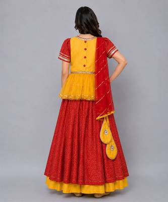 Orange Yellow Kurti Lehenga Set 2