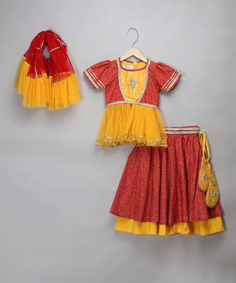 Orange Yellow Kurti Lehenga Set 3