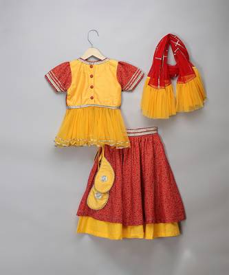 Orange Yellow Kurti Lehenga Set 4