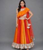 Multicolor Orange Frill Organza Lehenga Set