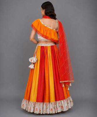 Multicolor Orange Frill Organza Lehenga Set 2