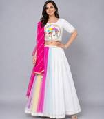 Multicolor Holi Print White Lehenga Set