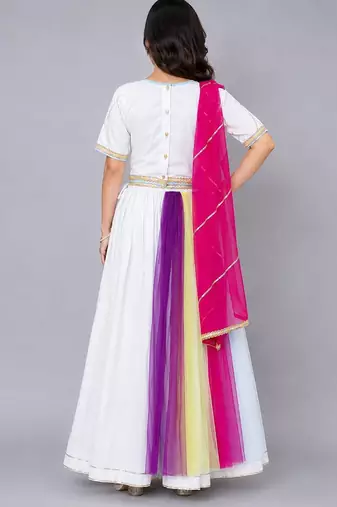 Multicolor Holi Print White Lehenga Set