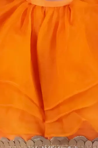 Orange Organza Frill Chanderi Lehenga Set